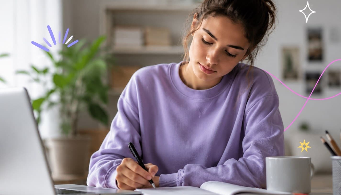 Estudiante escribiendo mientras decide qué carrera estudiar